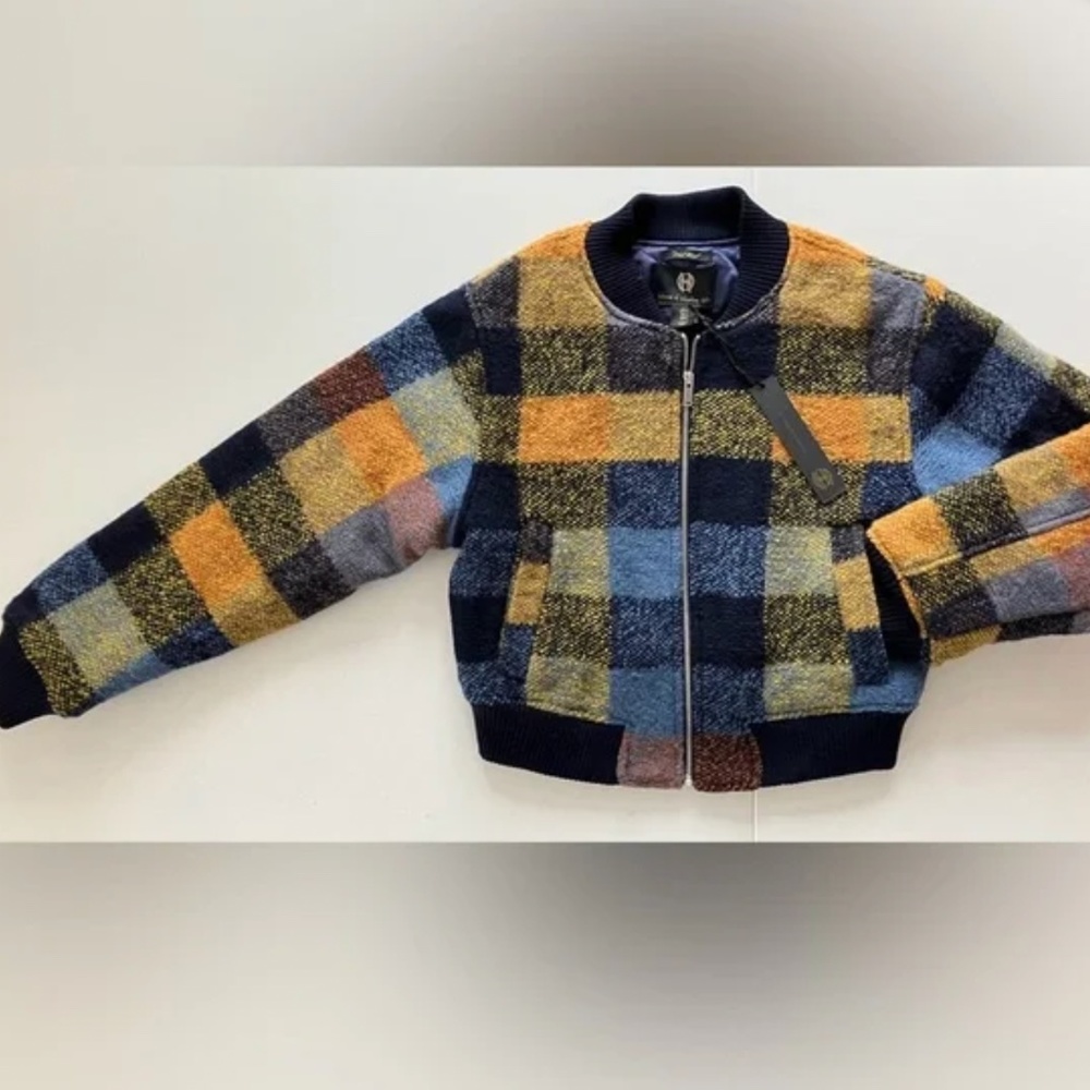 New House of Harlow Wool PLAID Bomber Zip Front Small
